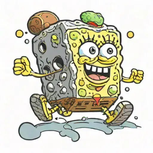 spongebob pushing a boulder uphill tattoo design idea