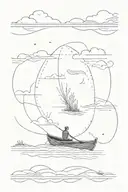 minimalist rowboat floating down a river with little areas of water pooling along each shore periodically.  tattoo design idea