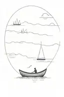 very simple design of a small rowboat floating down a skinny river with little areas of water pooling on each shore tattoo design idea