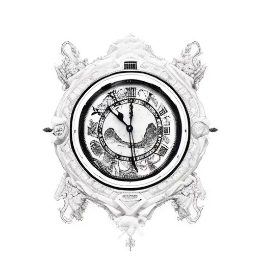 reloj con números romanos rodeado de bosque tattoo design idea