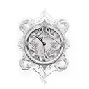 reloj con números romanos rodeado de bosque tattoo design idea