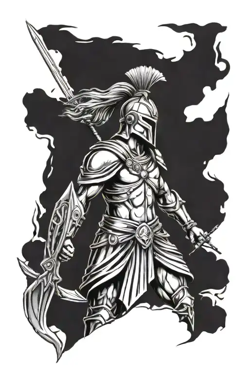 spartan warrior and woman tattoo design idea