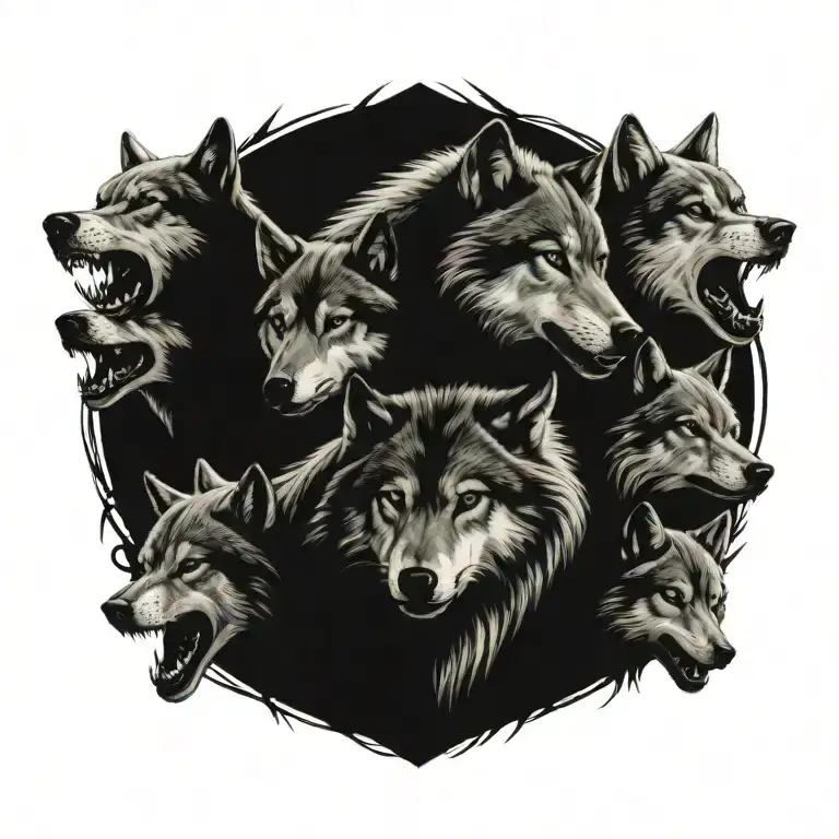 pack of wolves tattoo design idea