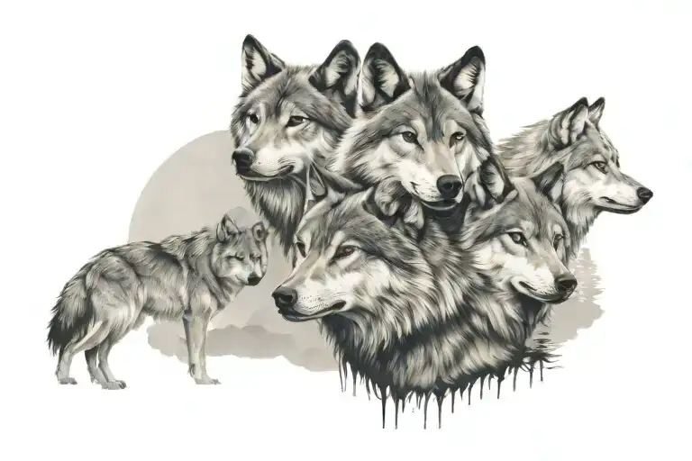 pack of wolves in Smokey mountains  tattoo design idea