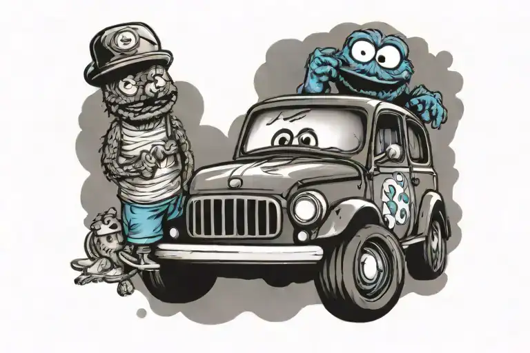 car & Cookie Monster  tattoo design idea