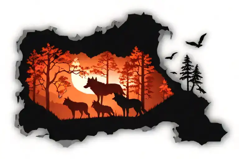 pack of wolves in Smokey mountains  tattoo design idea