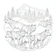 pack of wolves in Smokey mountains  tattoo design idea