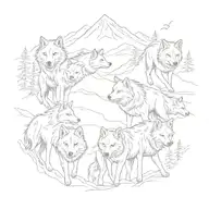 pack of wolves in Smokey mountains  tattoo design idea