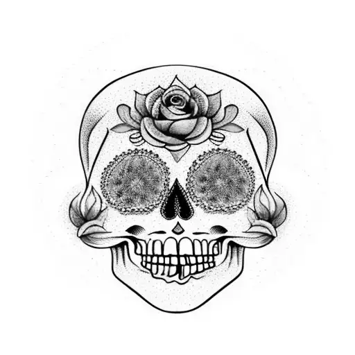  sugar skull with Fibonacci sequence flowers instead of eyes, and Fibonacci stars motives and Fibonacci spiral  tattoo design idea