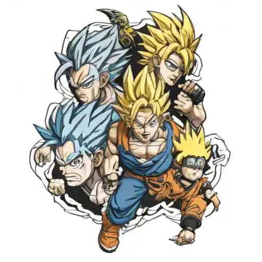 Goku Vegeta and Naruto characters tattoo design idea