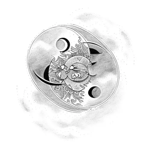 A love, coupple sun and moon tattoo that symbolizes love, life and duality. tattoo design idea