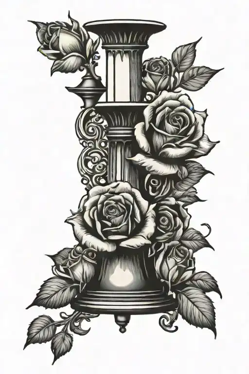 candlestick and roses in background black tattoo design idea