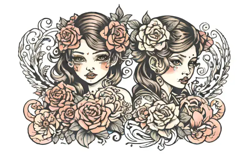 matching sisters tattoo design idea