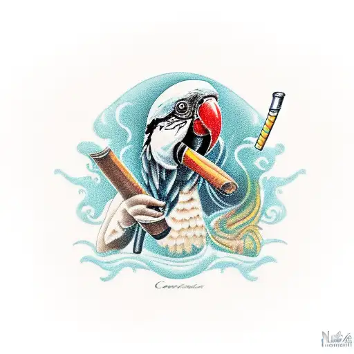 parrot smoking a cigar, 57 chevy, 75 corvette, palm tree, ocean tattoo design idea