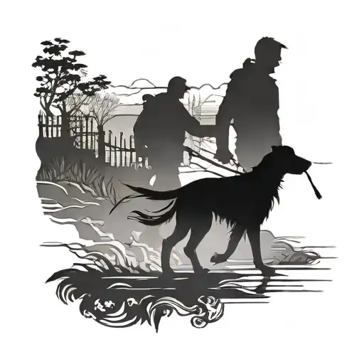 SILHOUETTE OF A MAN WALKING AND HIS DOG tattoo design idea