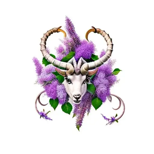 capricorn with lilacs and lavender sprigs tattoo design idea