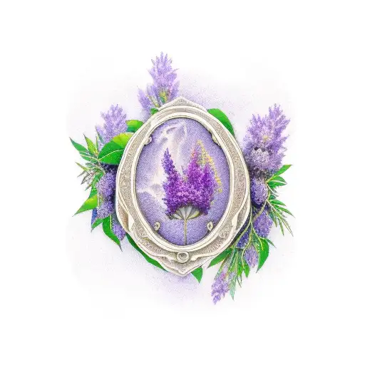 capricorn with lilacs and lavender sprigs tattoo design idea