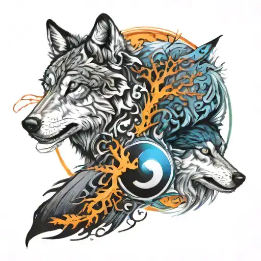 Wolf and Yin and Yang tattoo design idea