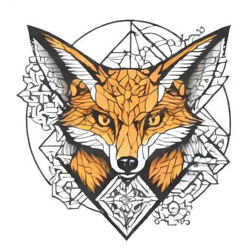 geometric fox and owl tattoo design idea