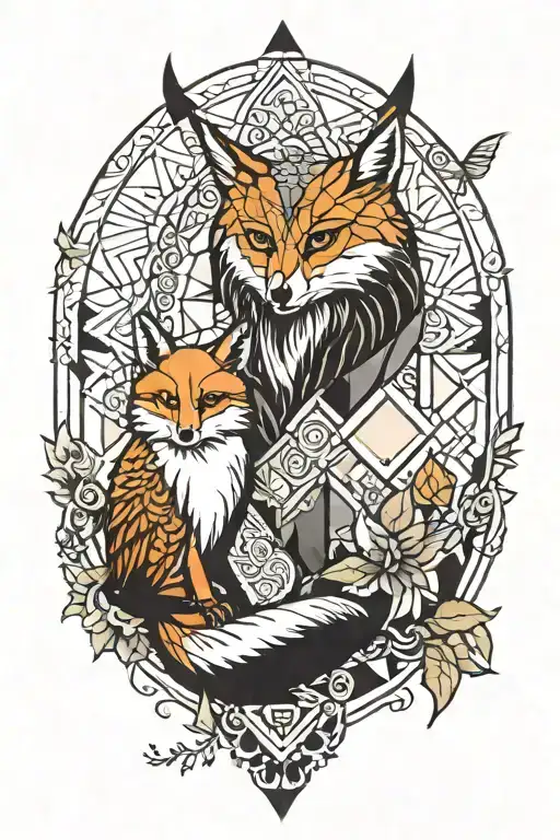 geometric fox and owl tattoo design idea