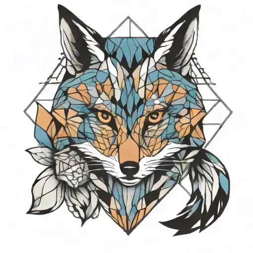 fox and owl geometric  tattoo design idea