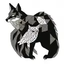 geometric fox and owl tattoo design idea