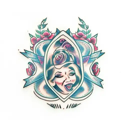 "MAMA TRIED" western letters with roses with barbed wire stem tattoo design idea