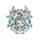 "MAMA TRIED" western letters with roses with barbed wire stem tattoo design idea