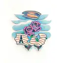 "MAMA TRIED" western letters with roses with barbed wire stem tattoo design idea