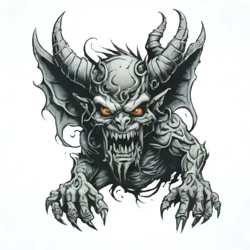  demon fearsome intelligence of Crusher  embodying both strategic acumen and relentless determination also trader. tattoo design idea