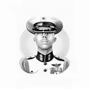 A realistic portrait of Jesse D. Johnson in his Marine uniform, with the words 'Daddy' and '1-25-24' incorporated creatively. tattoo design idea