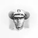 A realistic portrait of Jesse D. Johnson in his Marine uniform, with the words 'Daddy' and '1-25-24' incorporated creatively. tattoo design idea