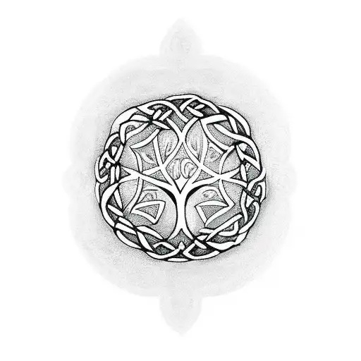 Celtic Tree Ying and yang lion hourglass fire cherry blossom tattoo design idea