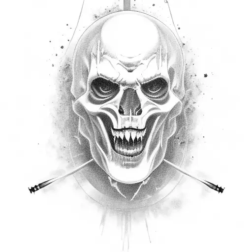 A black-grey portrait of a famous horror movie character playing Gaelic football tattoo design idea