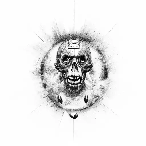 A black-grey portrait of a famous horror movie character playing Gaelic football tattoo design idea