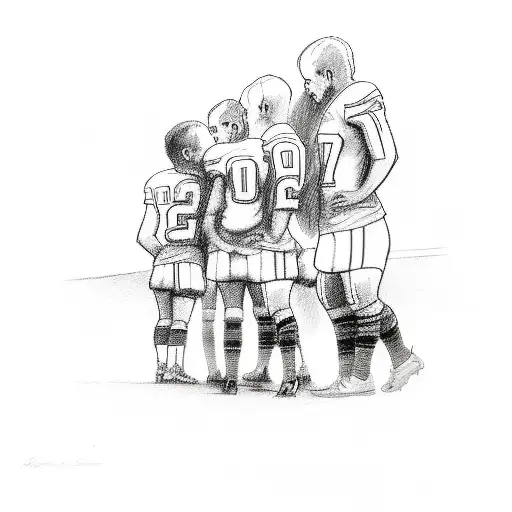 A sketch of a family watching a Gaelic football game in a haunted stadium tattoo design idea