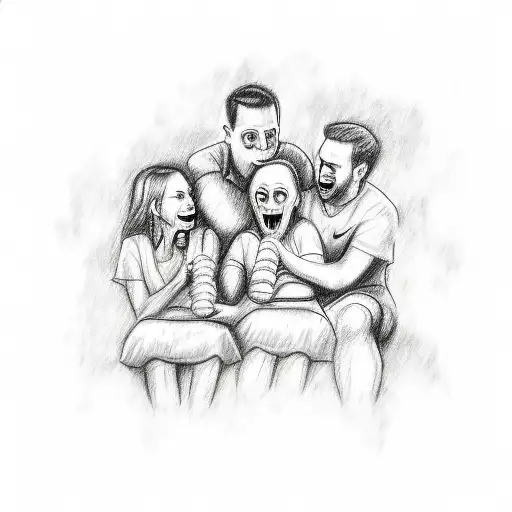 A sketch of a family watching a Gaelic football game in a haunted stadium tattoo design idea