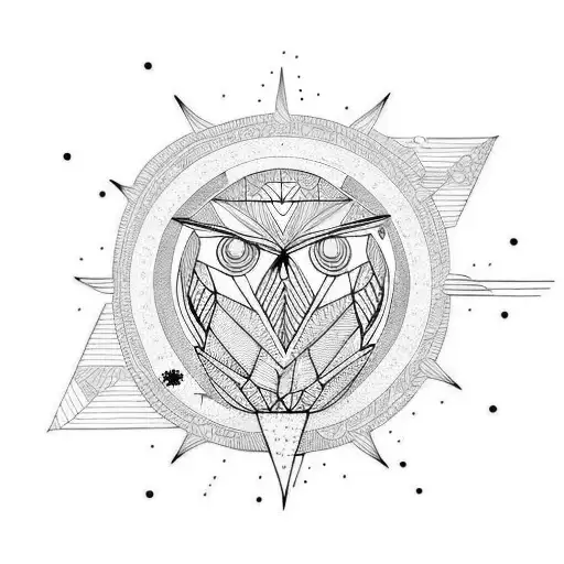geometric owl sun and moon tattoo design idea