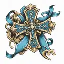 cross with blue ribbon  tattoo design idea