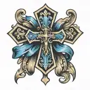 cross with blue ribbon  tattoo design idea