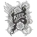 the phrase "keep a go" on my inner forearm left side make it more bio mechanical  tattoo design idea