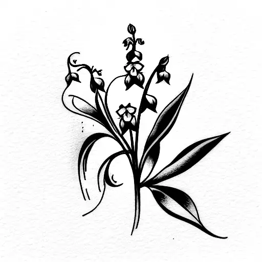 vine with a rose, Lily of The Valley, daisy, and daffodil. Fine line vertical tattoo to go down the spine tattoo design idea