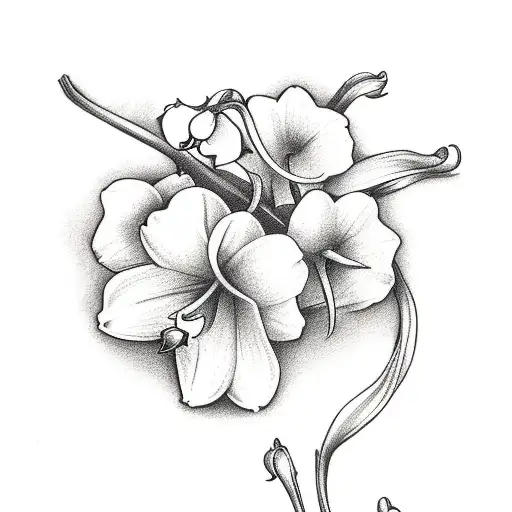 vine with a rose, Lily of The Valley, daisy, and daffodil. Fine line vertical tattoo to go down the spine tattoo design idea