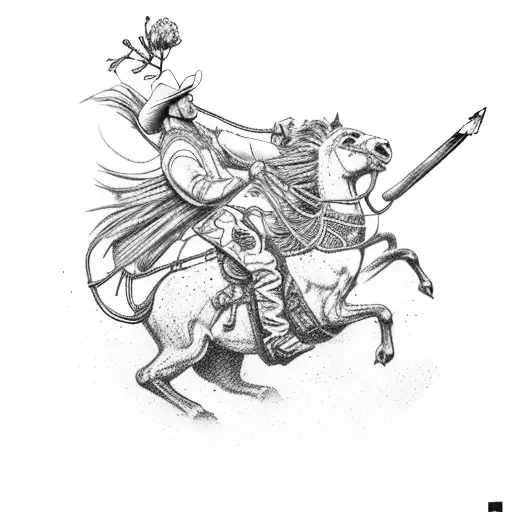 Bucking Bronco with cowboy on its back. the cowboy is holding a bouquet of flowers tattoo design idea