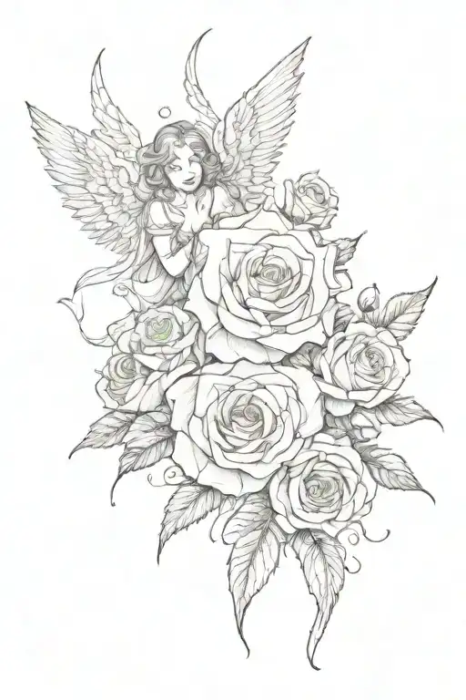 roses angel falling tattoo design idea