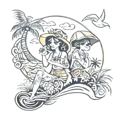 Abby & Sunny beach scene tattoo design idea