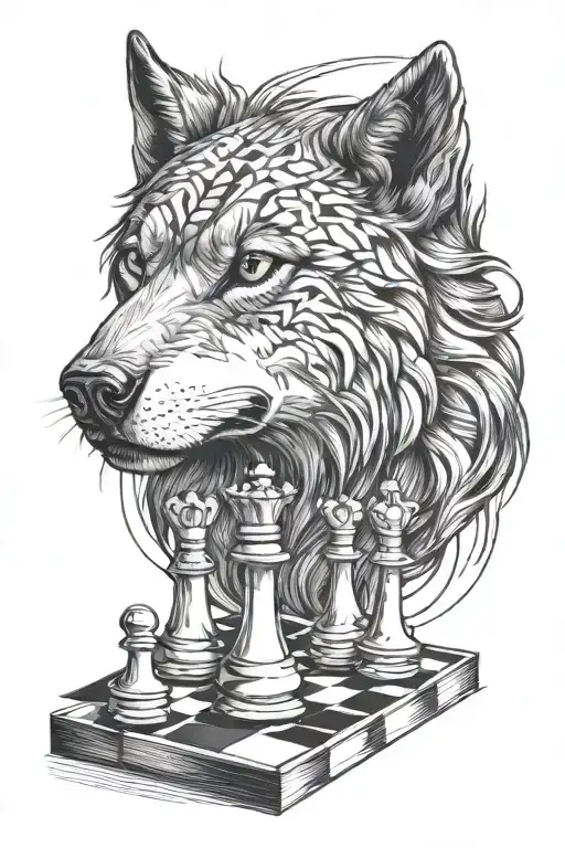A lone wolf on a chess board tattoo design idea