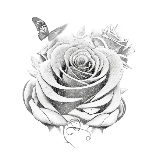 black grey butterfly and red roses  tattoo design idea