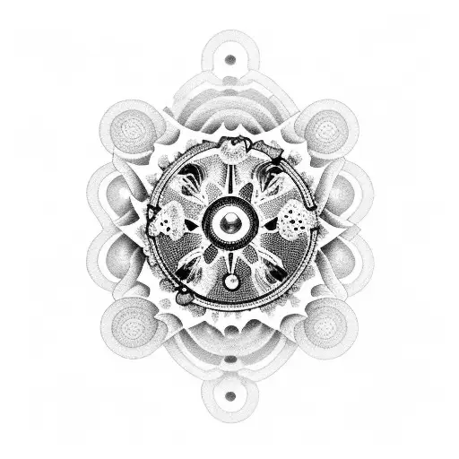 A dotwork tattoo of a pharmacy technician's mortar and pestle surrounded by butterflies tattoo design idea