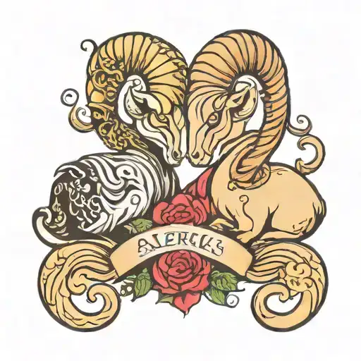 zodiac sign intertwine cancer Aquarius aries ram romancing tattoo design idea